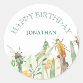 Watercolor Child's Bug Insect Birthday ラウンドシール