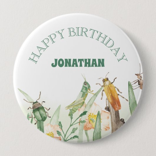 Watercolor Child's Bug Insect Birthday 缶バッジ (正面)