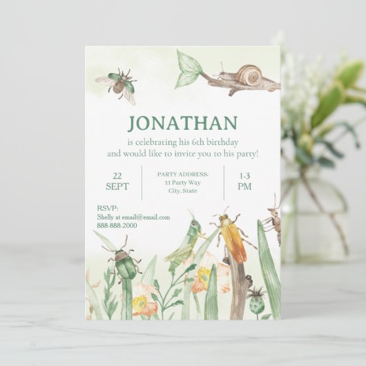 Watercolor Child's Bug Insect Birthday Invitation 招待状 (スタンド正面)
