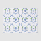 Watercolor Chinoiserie Blue Topiary Monogram Crest 薄葉紙 (正面)