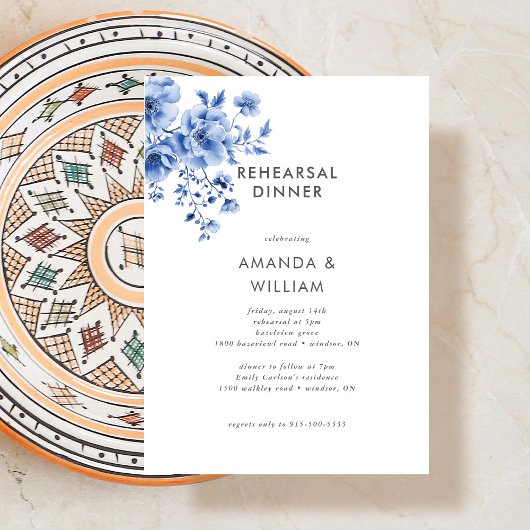 Watercolor Chinoiserie Floral Rehearsal Dinner 招待状