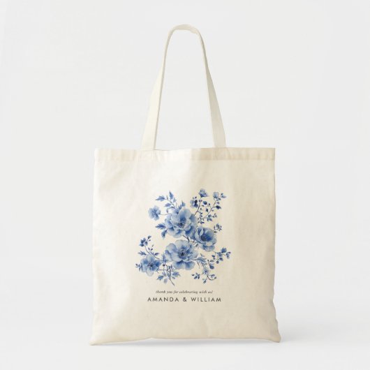 Watercolor Chinoiserie Floral Tote Bag トートバッグ (正面)