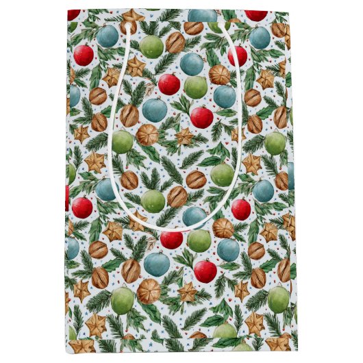 Watercolor Christmas ミディアムペーパーバッグ (正面)