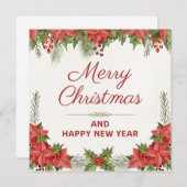  Watercolor Christmas and Happy New Year シーズンカード (正面/裏面)