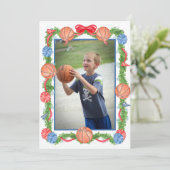 Watercolor Christmas Basketball Garland Photo シーズンカード (スタンド正面)