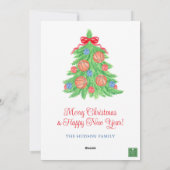 Watercolor Christmas Basketball Garland Photo シーズンカード (裏面)