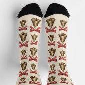 Watercolor Christmas Bells With Red Bows Pattern ソックス (上部)