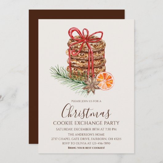 Watercolor Christmas Cookies Exchange Party 招待状 (正面/裏面)