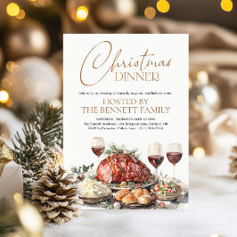 Watercolor Christmas Dinner Party Holiday Rustic 招待状