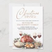 Watercolor Christmas Dinner Party Holiday Rustic 招待状 (正面)