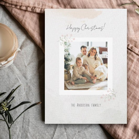 Watercolor Christmas Flower Dainty Personalized  シーズンカード