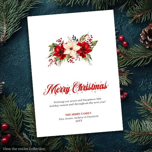 Watercolor Christmas Flowers Stylish Greeting Card シーズンカード