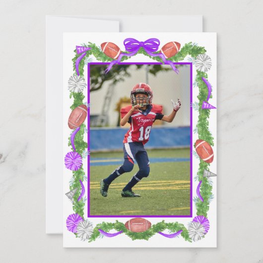 Watercolor Christmas Football Garland & Tree Photo シーズンカード (正面)