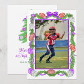 Watercolor Christmas Football Garland & Tree Photo シーズンカード (正面/裏面)