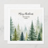 Watercolor Christmas Forest Trees Snowy Winter  招待状 (正面/裏面)