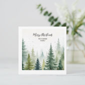 Watercolor Christmas Forest Trees Snowy Winter  招待状 (スタンド正面)