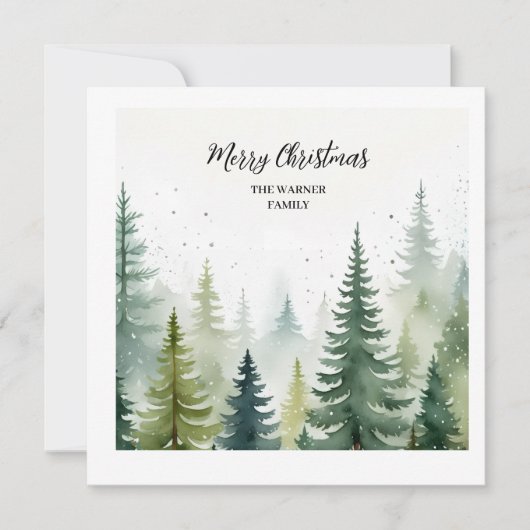 Watercolor Christmas Forest Trees Snowy Winter  招待状 (正面)