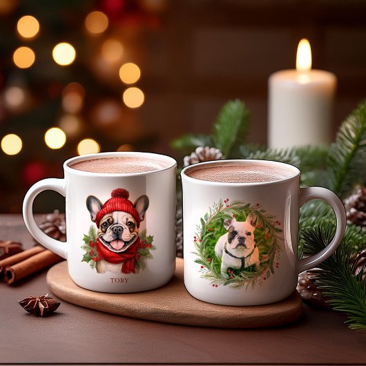 Watercolor Christmas French Bulldog コーヒーマグカップ