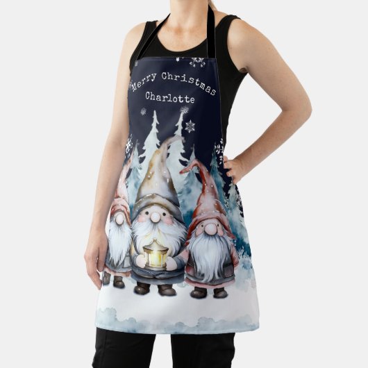 Watercolor Christmas Gnomes Personalized エプロン (インサイチュ)