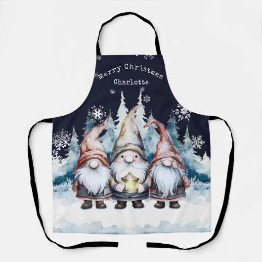 Watercolor Christmas Gnomes Personalized エプロン (正面)