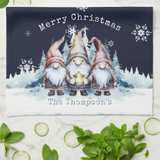 Watercolor Christmas Gnomes Personalized キッチンタオル
