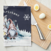 Watercolor Christmas Gnomes Personalized キッチンタオル (四つ折り)