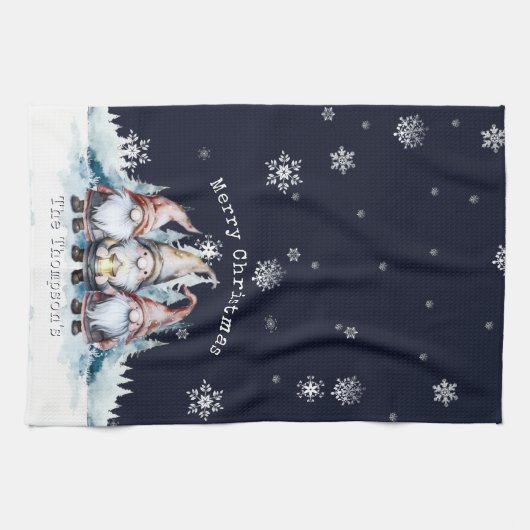Watercolor Christmas Gnomes Personalized キッチンタオル (横)