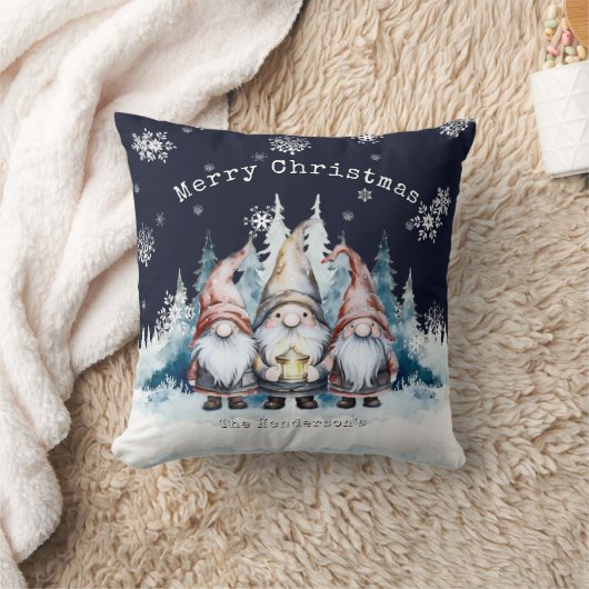 Watercolor Christmas Gnomes Personalized クッション (ブランケット)