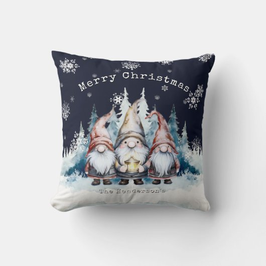 Watercolor Christmas Gnomes Personalized クッション (正面)