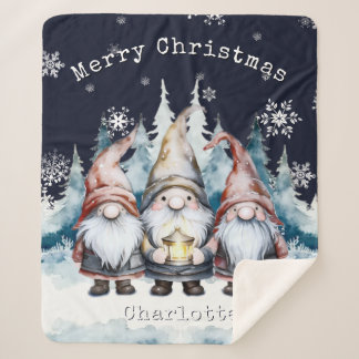 Watercolor Christmas Gnomes Personalized シェルパブランケット