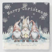 Watercolor Christmas Gnomes Personalized ストーンコースター (正面)