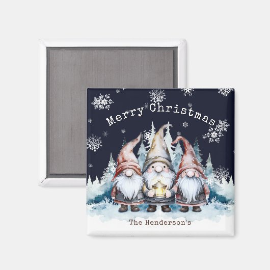 Watercolor Christmas Gnomes Personalized マグネット (正面/裏面)