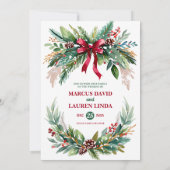 Watercolor Christmas Greenery Wedding Invitation 招待状 (裏面)