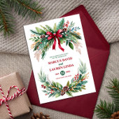 Watercolor Christmas Greenery Wedding Invitation 招待状