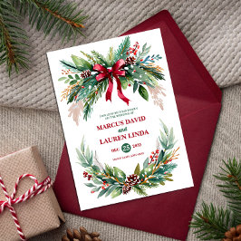 Watercolor Christmas Greenery Wedding Invitation 招待状