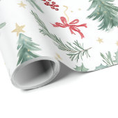 Watercolor Christmas Greenery Wrapping Paper ラッピングペーパー (ロールコーナー)