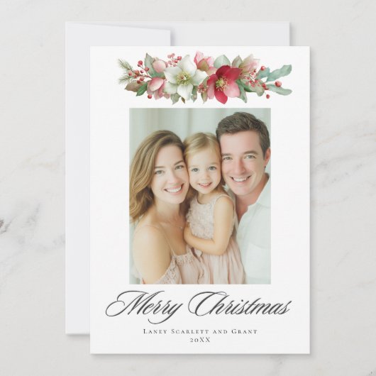 Watercolor Christmas Hellebore Design シーズンカード (正面)