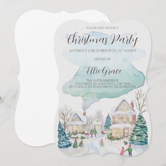 Watercolor Christmas Holiday Party Invitation 招待状 (正面/裏面)