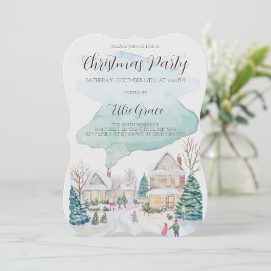 Watercolor Christmas Holiday Party Invitation 招待状 (スタンド正面)