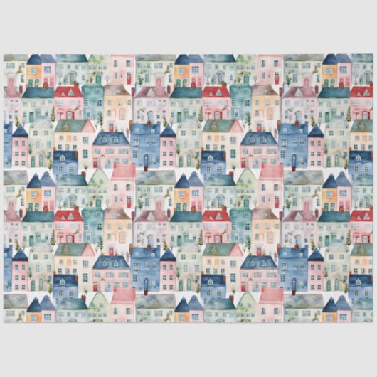 Watercolor Christmas Houses seamless pattern. 薄葉紙 (正面)