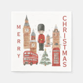 Watercolor Christmas in London Red Bus, Big Ben スタンダードカクテルナプキン (正面)