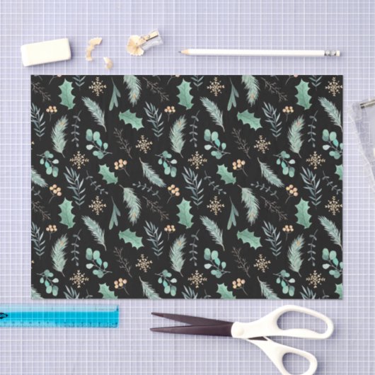 Watercolor Christmas Leaf Pattern 薄葉紙 (クラフト)