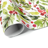 Watercolor Christmas Leaves and Berries ラッピングペーパー (ロールコーナー)