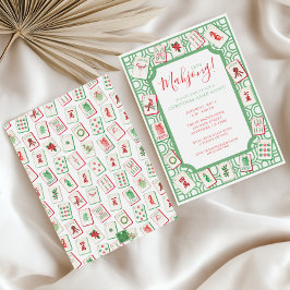 Watercolor Christmas Mahjong Tiles Party 招待状