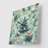 Watercolor Christmas Motif Holiday Whimsy Green スクエア壁時計 (傾斜)