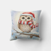 Watercolor Christmas Owl In a Santa Hat クッション (裏面)