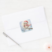 Watercolor Christmas Owl In a Santa Hat スクエアシール (封筒)