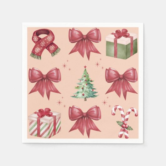 Watercolor Christmas Pattern Paper Napkin スタンダードカクテルナプキン (正面)