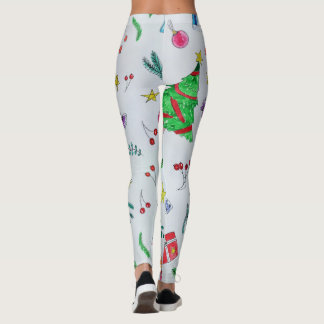 Watercolor Christmas Pattern Women's Leggings レギンス