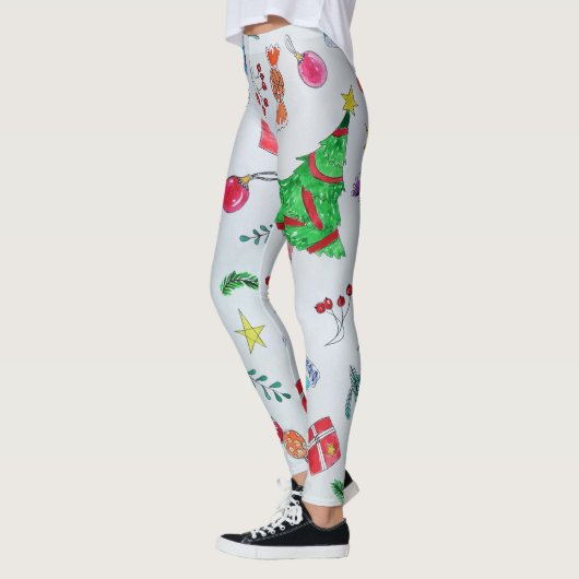 Watercolor Christmas Pattern Women's Leggings レギンス (左)